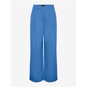 Modré dámské široké kalhoty Pieces Thelma - Dámské