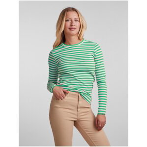 Zelené dámské pruhované basic tričko s dlouhým rukávem Pieces Ruka - Dámské