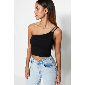 Trendyol Black Shiny Stone Detailed Knitted Blouse with One-Shoulder Strap, Fitted Crop