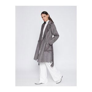 Koton Suede Look Dlouhý kabát s širokým reverzním límcem a kapsou