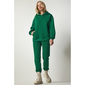 Happiness İstanbul Women's Green Hooded Fleece Tracksuit Set