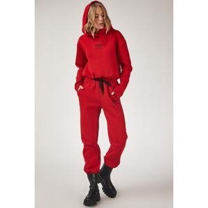 Happiness İstanbul Women's Red NASA Printed Fleece Tracksuit Suit