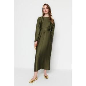 Trendyol Dark Khaki Evening Dress In Satin With A Belt