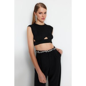 Trendyol Black Crop Sweater With Window/Cut Out Detailed Blouse