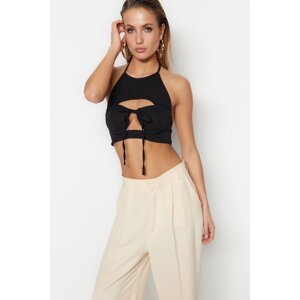 Trendyol Black Crop Weave Bustier with Window/Cut Out Detailed