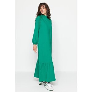 Trendyol zelené šaty s vysokým výstřihem a detailním pleteným rukávem