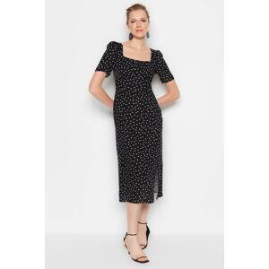 Trendyol Black Polka Dot Patterned A-Cut Midi Woven Viscose Pattern Dress