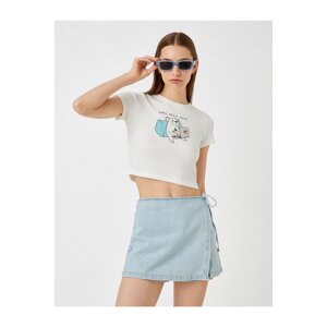 Koton Printed Crop T-Shirt Crew Neck