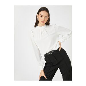 Koton Draped Detailed Blouse Standing Collar Long Sleeve