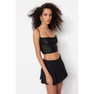 Trendyol Black Crop Lined Sequin Blouse with Shimmering Pipe