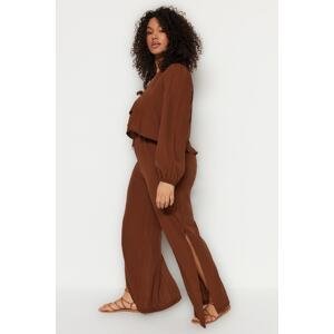 Trendyol Curve Brown Slit Detail Plážové kalhoty nadměrných velikostí