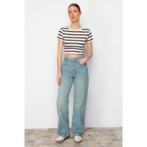 Trendyol Blue Pale Effect Vintage džíny s vysokým pasem a širokými nohavicemi