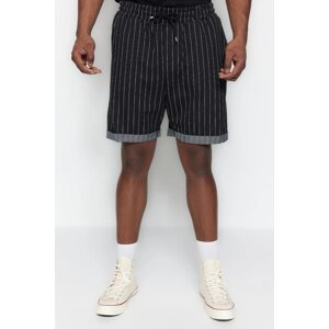 Trendyol Large Size Black Men's Regular Comfortable Striped 100% Cotton Shorts