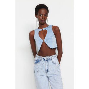 Trendyol Blue Crop Knitted Window/Cut Out Bustier with Accessories