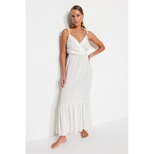 Trendyol bílé maxi tkané plážové šaty s výstřižkem / oknem
