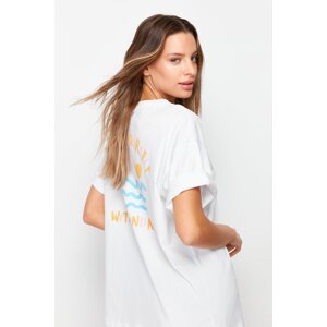 Trendyol White 100% Cotton Back and Chest Printed Oversize/Casual Fit Knitted T-Shirt