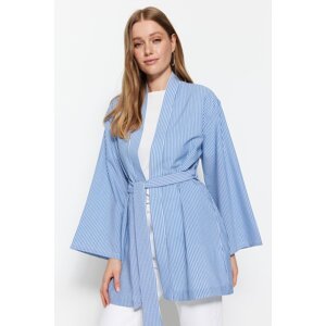 Trendyol modré páskové tkané pruhované kimono a kaftan