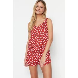 Trendyol Red 100% Cotton Heart Patterned Singlet-Shorts, Knitted Pajamas Set