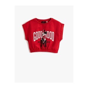 Koton Minnie Mouse Crop T-Shirt with Printed Licensed Short Sleeves, Elastic Waist Crew Neck.