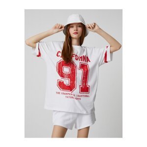 Koton Oversize T-Shirt College Printed Short Sleeve Crew Neck