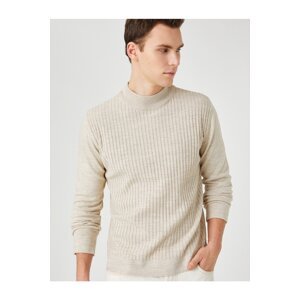 Koton Knitwear Sweater with Knitted Motif Half Turtleneck Slim Cut