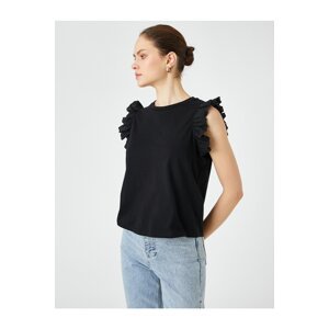 Koton Crew Neck T-Shirt with Brode Detail on Sleeves