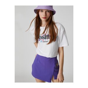 Koton Crop T-Shirt with Slogan Print Crew Neck Short Sleeves