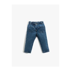 Koton Baby Girl Jeans Pants with Double Pocket Detail Elastic Waist.