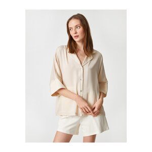 Koton Satin Pajama Top With Buttons Shirt Collar Short Sleeves