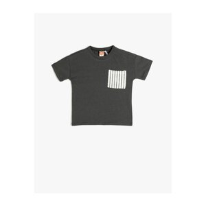 Koton T-shirt with Short Sleeves, Crew Neck Single Pocket Detail, Cotton.