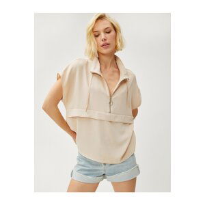 Koton Low-Sleeve Half-Zip Blouse