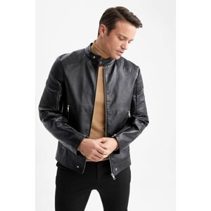DEFACTO Slim Fit Standing Collar Faux Leather Coat