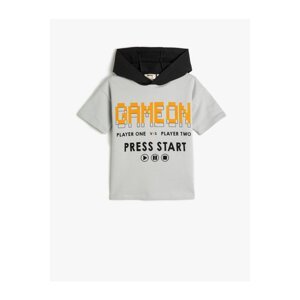 Koton T-Shirt with a Slogan Print Short Sleeves, Color Block
