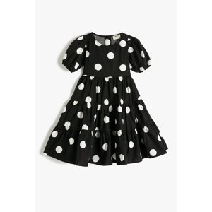 Koton Girls' Long Round Neck Dress with Balloon Sleeves and Polka Dots 3skg80054aw