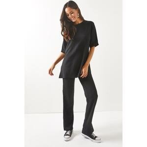 Olalook Women's Black Top with Slits and Lower Palazzo Suit