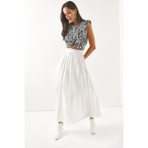 Olalook Women's White Leather Look Pleat A-Line Skirt