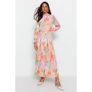 Trendyol růžová vícebarevná sukně skládané tkané květinové šaty