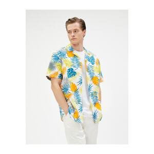 Koton Hawaiian Shirts with Short Sleeves, Cropped Collar Printed Cotton