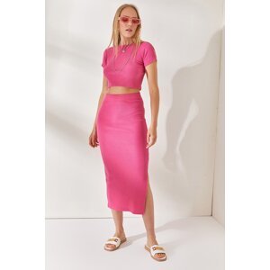 Olalook Pink Short Sleeves Slit and Lycra Suit