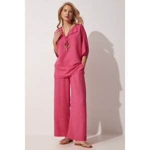 Happiness İstanbul Women's Pink Necklace Ayrobine Tunic Pants Suit