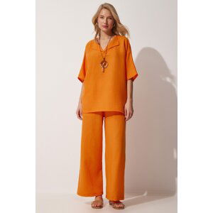 Happiness İstanbul Women's Orange Necklace With Ayrobin Tunic Pants Suit