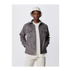 Koton Suede Look Jacket with Pocket Detailed Shirt Collar with Buttons.