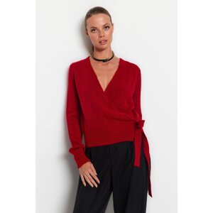 Trendyol červený dvouřadý pletený svetr