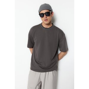 Trendyol Limited Edition Anthracite Relaxed Knitwear Tape Textured Pique T-Shirt