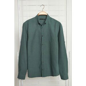 Trendyol Dark Green Slim Fit Buttoned Collar Epaulette 100% Cotton Shirt