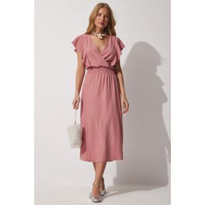 Happiness İstanbul Women's Dry Rose Ruffles, Textured Knitted Dress