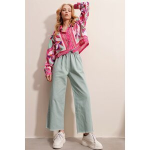 Trend Alaçatı Stili Women's Teak Green High Waist Palazzo Jeans with Tassels Tassels