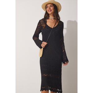 Happiness İstanbul Women's Black Spanish Sleeve Summer Knitwear Dress