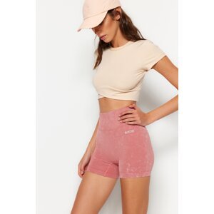 Trendyol Pale Pink Seamless/Seamless Acid Wash Knitted Sports Shorts Tights