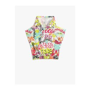 Koton Graffiti Printed Crop Sleeveless Hooded Sweatshirt